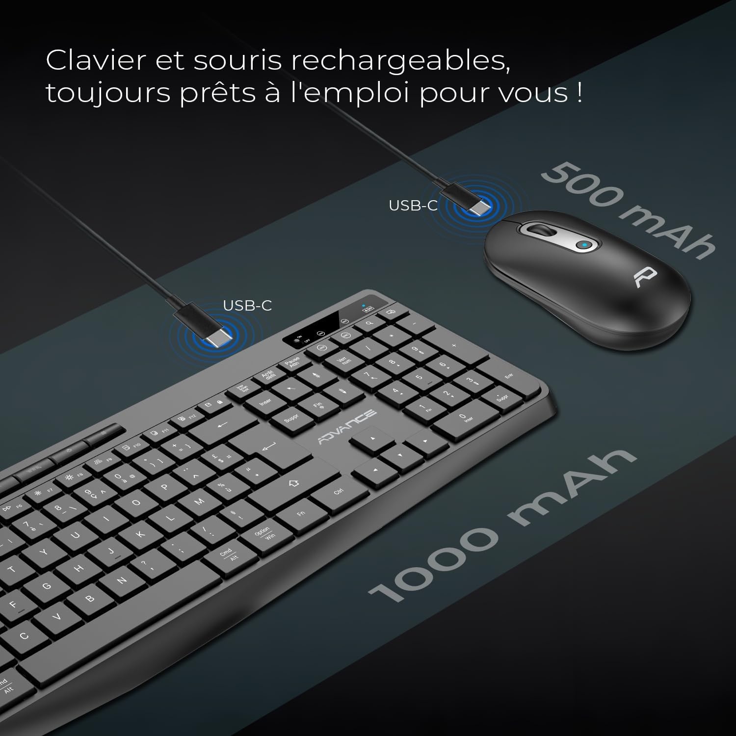 AD Advance R-Type Draadloos Toetsenbord en Muis Set met Anti-slip Mat, RGB Verlichting, 1600 DPI
