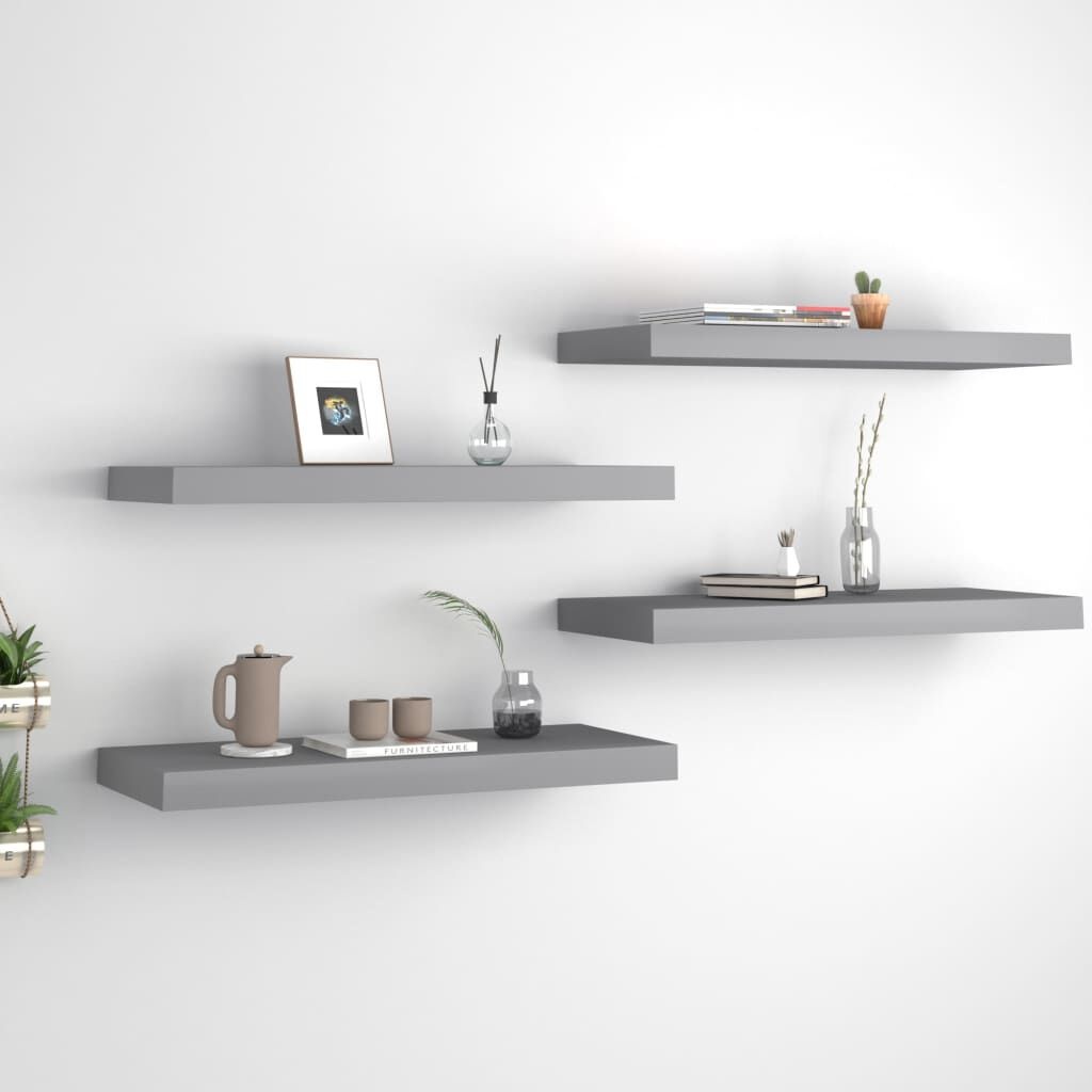 Zwevende Wandschappen Set van 4 - 60x23,5 cm MDF Grijs met 60% Korting!