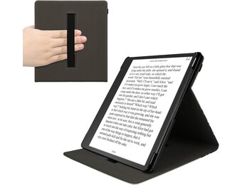 kwmobile e-reader hoesje compatibel met Amazon Kindle Scribe (2024) - Kunstleren ereader cover met stand - Meisje met boeken in zwart/beige
