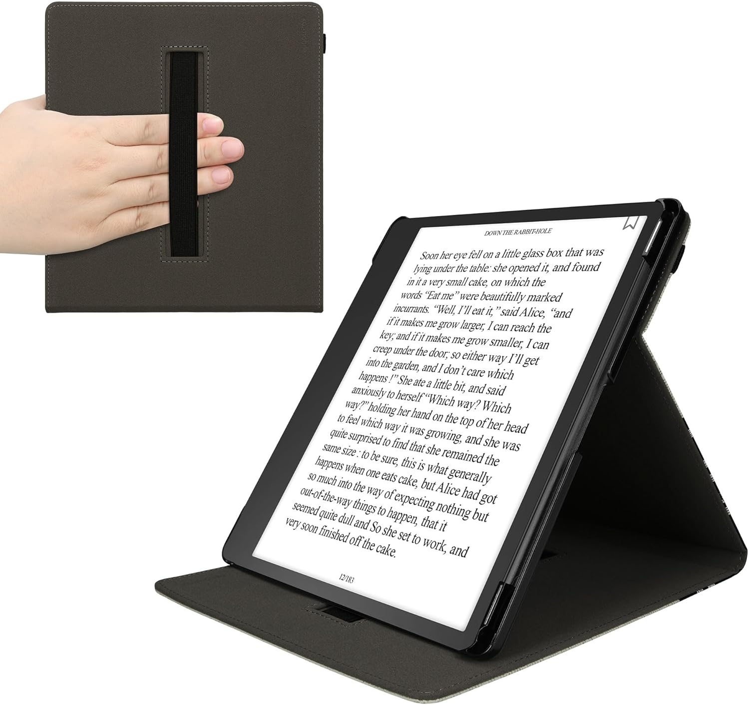 kwmobile e-reader hoesje compatibel met Amazon Kindle Scribe (2024) - Kunstleren ereader cover met stand - Meisje met boeken in zwart/beige