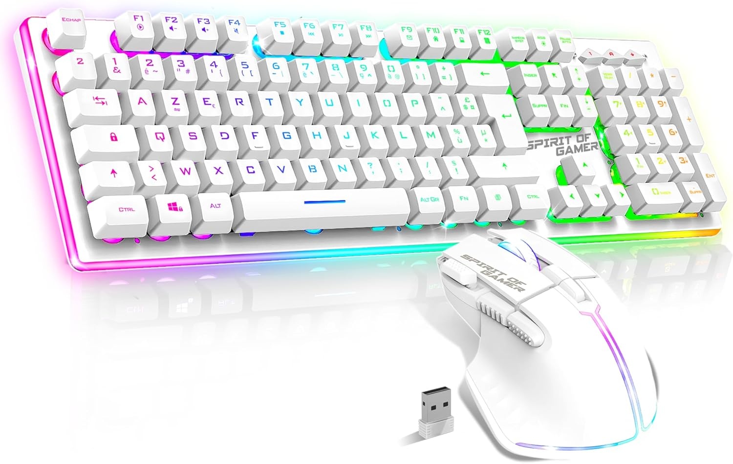 SPIRIT OF GAMER x MK600 | Set draadloze muis toetsenbord wit oplaadbaar RGB | Layout AZERTY Frans achtergrondverlichting | Gaming Keyboard Semi Mecanique | Draadloze muis 4800 DPI | PS4/PS5, PC, Xbox