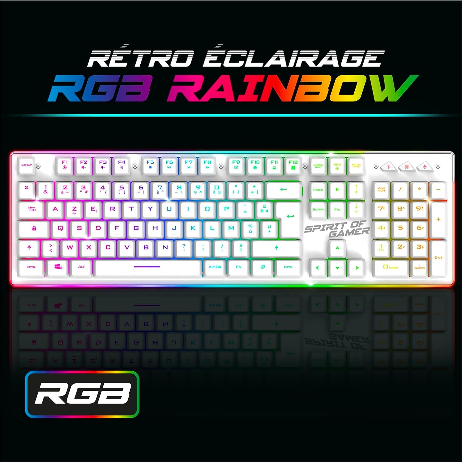SPIRIT OF GAMER x MK600 | Set draadloze muis toetsenbord wit oplaadbaar RGB | Layout AZERTY Frans achtergrondverlichting | Gaming Keyboard Semi Mecanique | Draadloze muis 4800 DPI | PS4/PS5, PC, Xbox