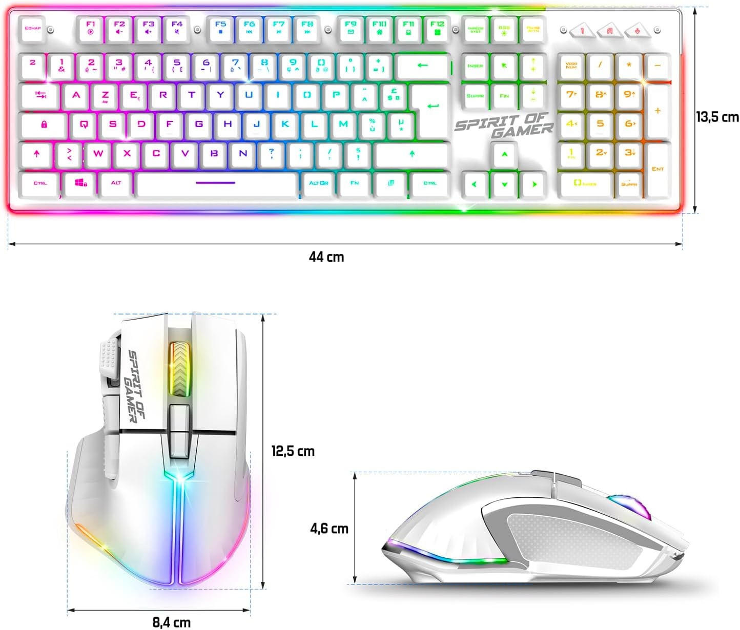 SPIRIT OF GAMER x MK600 | Set draadloze muis toetsenbord wit oplaadbaar RGB | Layout AZERTY Frans achtergrondverlichting | Gaming Keyboard Semi Mecanique | Draadloze muis 4800 DPI | PS4/PS5, PC, Xbox