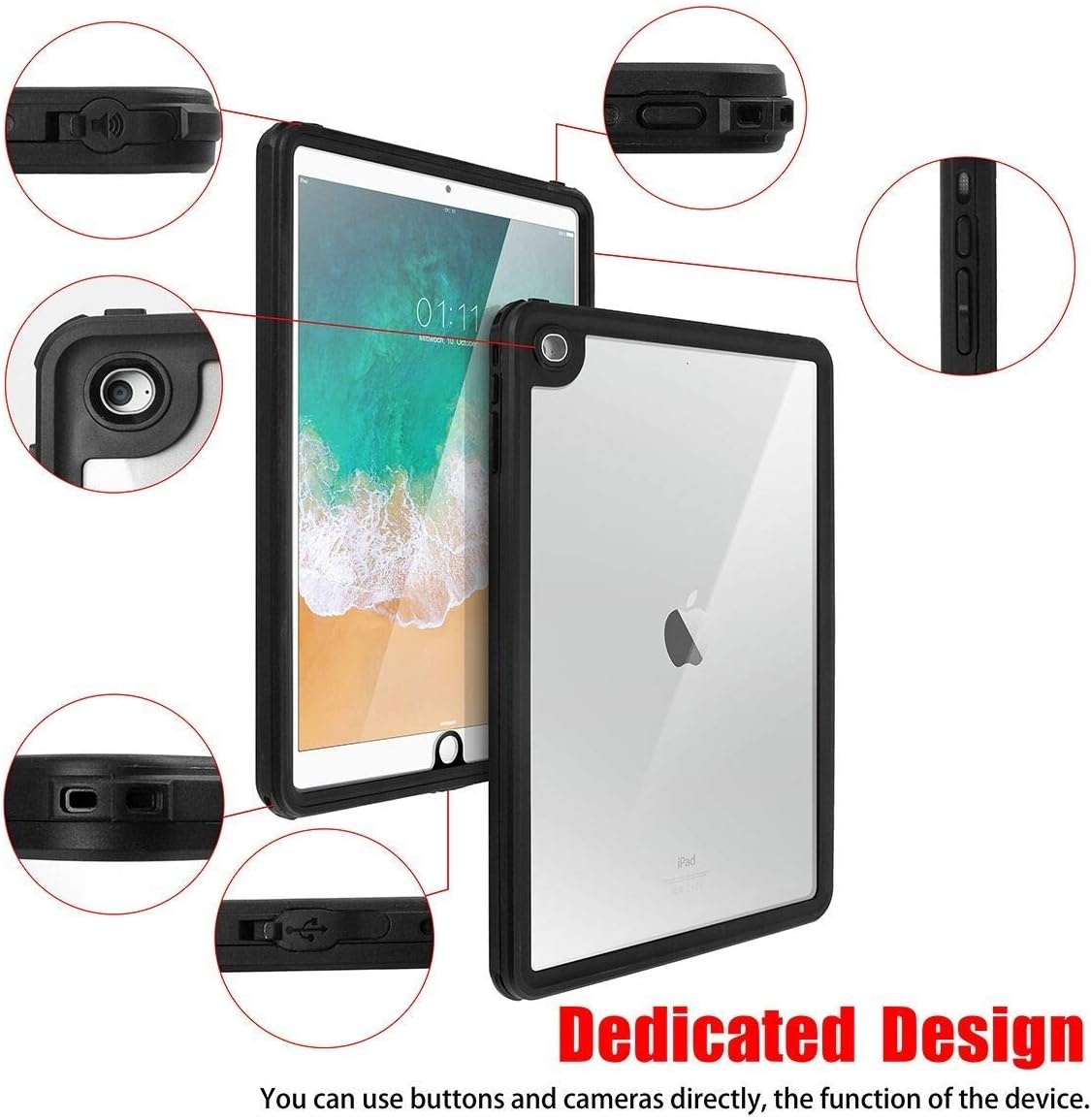 AICase Waterdichte beschermhoes voor Apple Ipad Pro 9,7 inch (2017/2018) met Touch ID, zeer gevoelig, waterdichte beschermhoes met geïntegreerde displaybescherming voor iPad Pro 9,7 inch tablet - Maat pour iPad 9,7" 5e/6e génération (2017/2018)