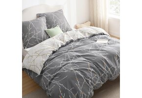 Dekbedovertrekset Microvezel Grijs Takken 155x220 cm - 3-delig met Korting