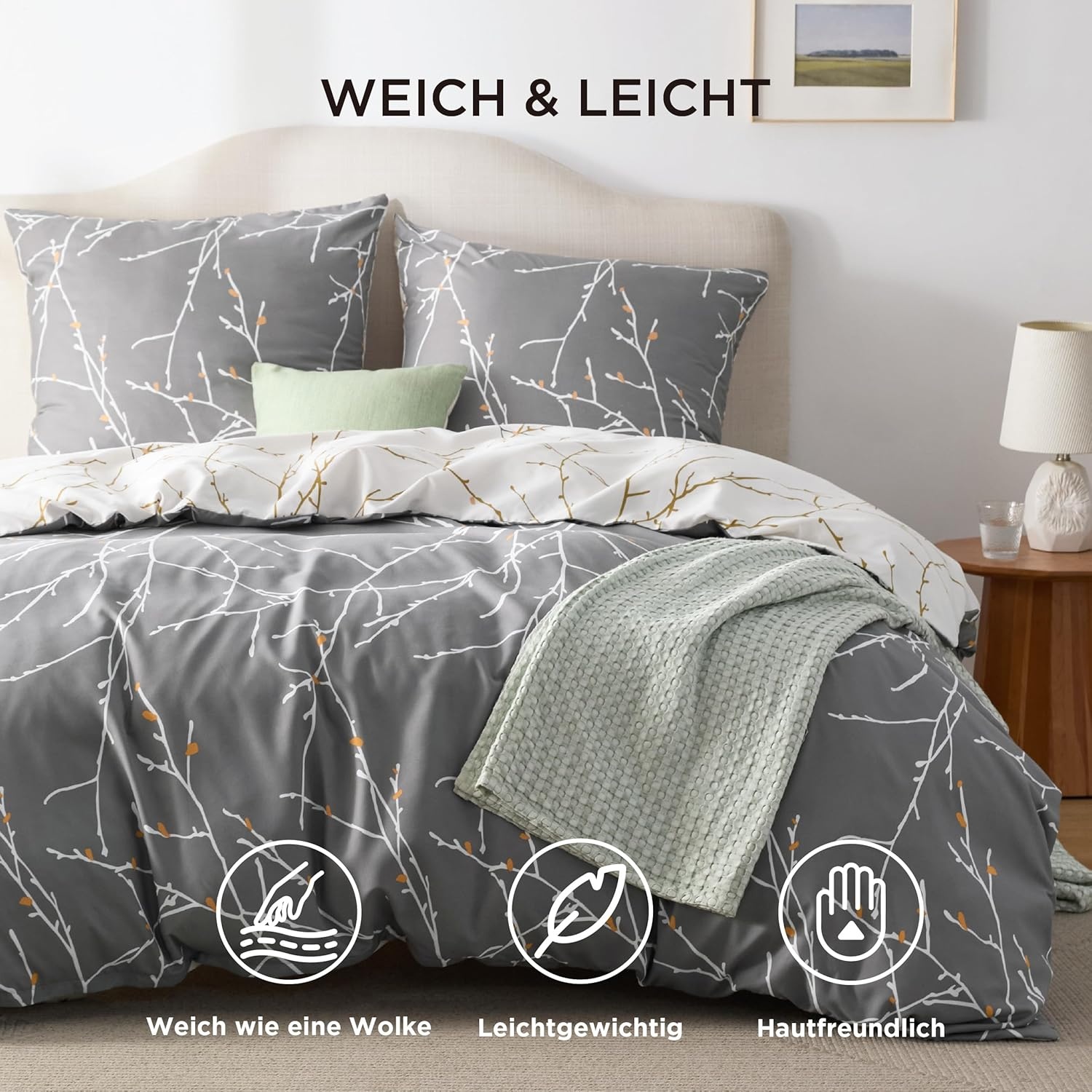 Dekbedovertrekset Grijs Takken 155x220 cm Microvezel - 41% Korting