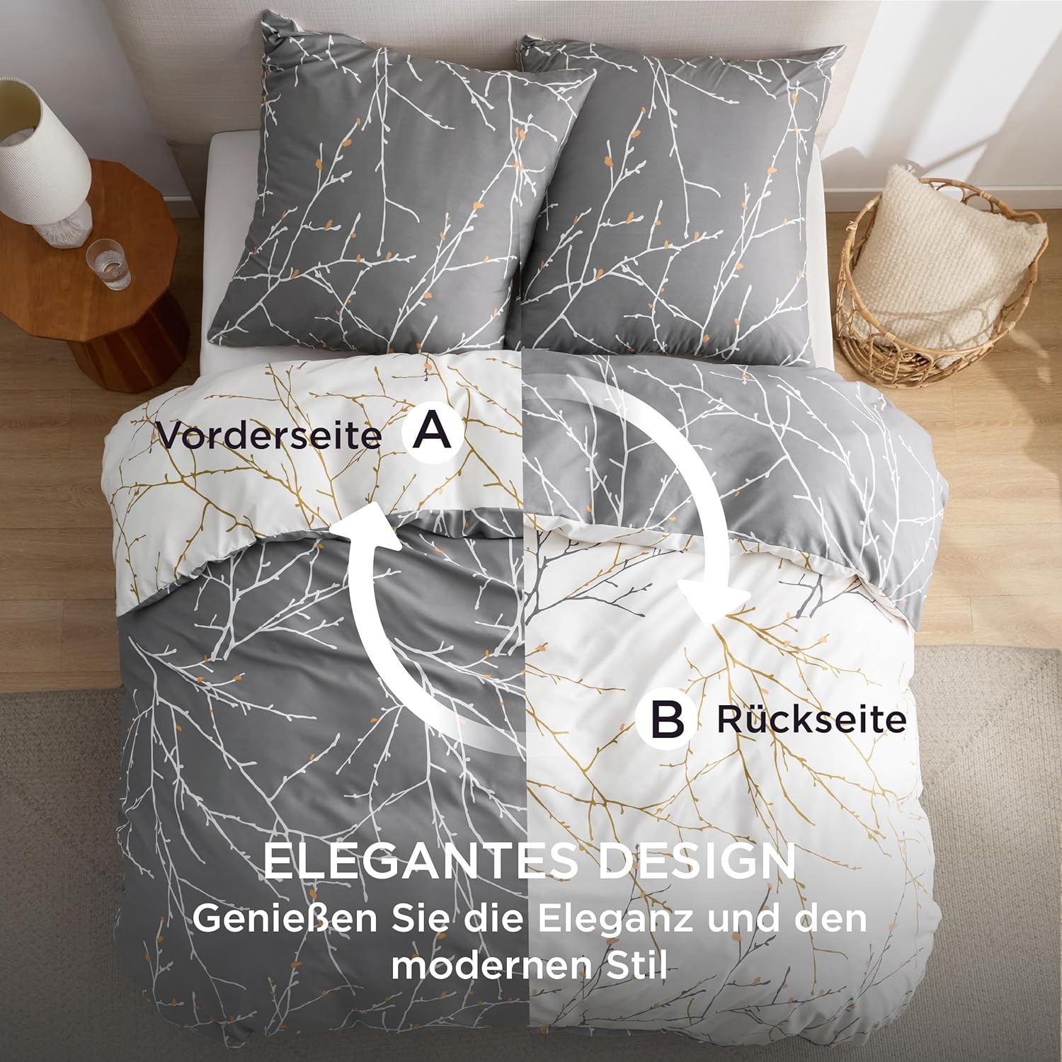 Dekbedovertrekset Grijs Takken 155x220 cm Microvezel - 41% Korting