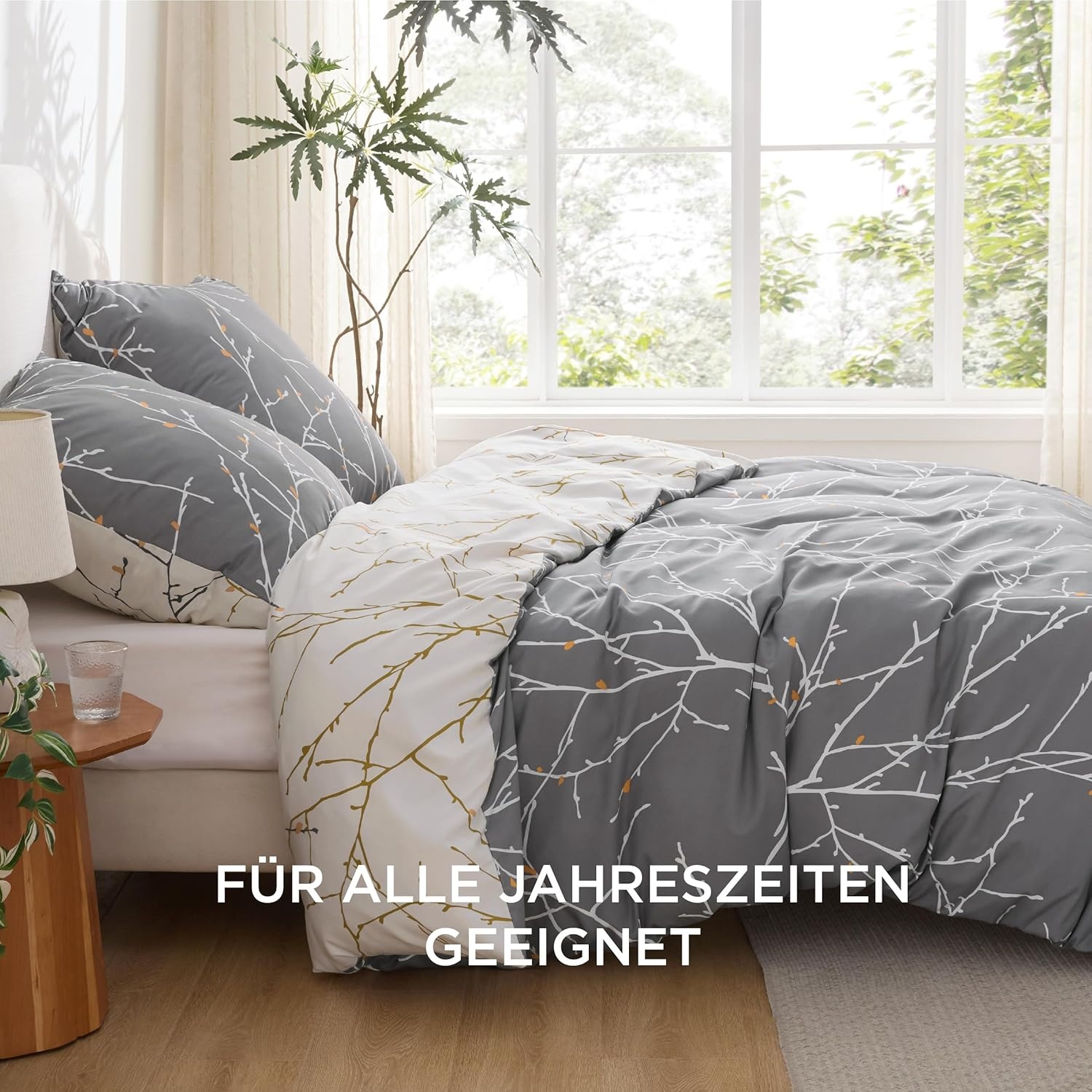 Dekbedovertrekset Grijs Takken 155x220 cm Microvezel - 41% Korting