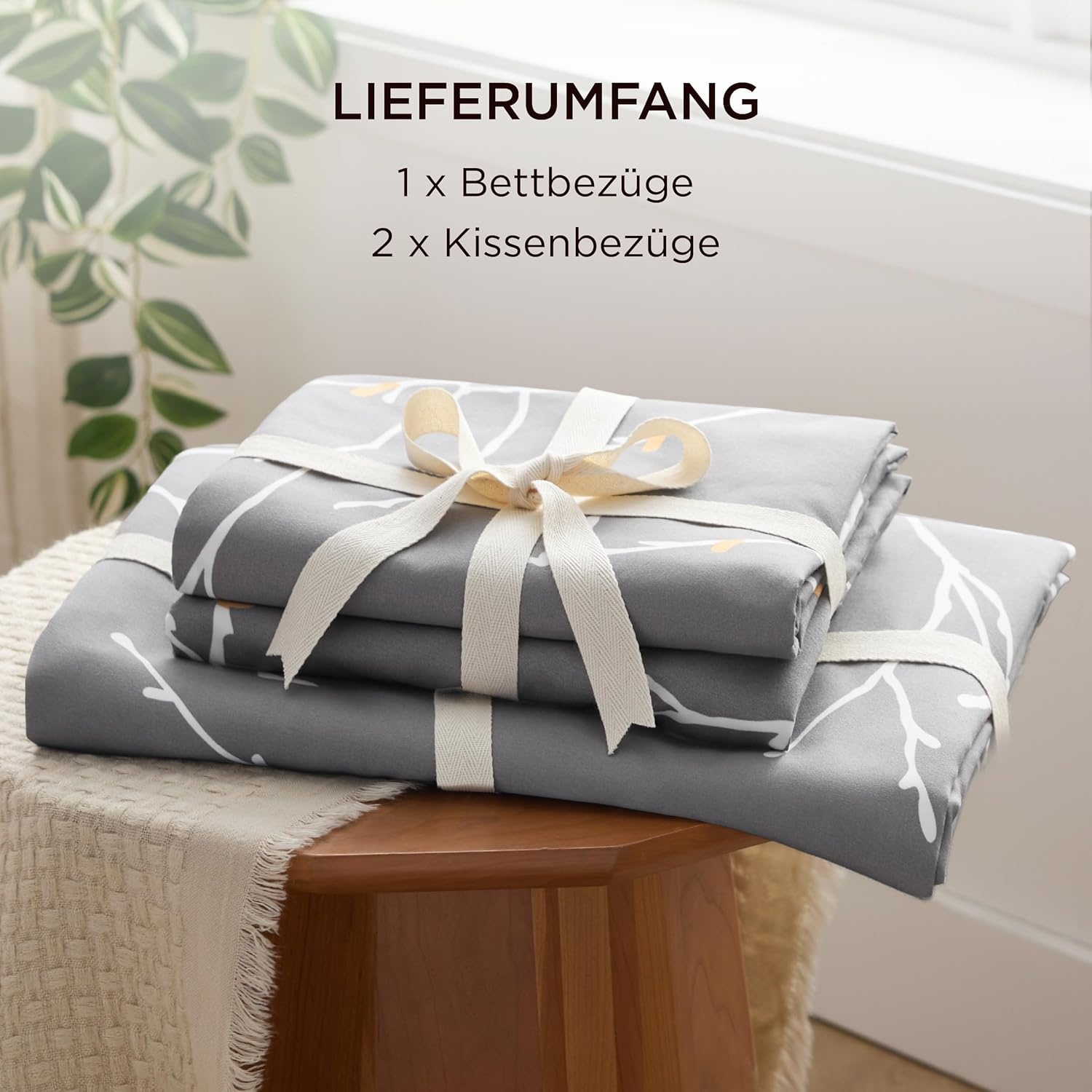 Dekbedovertrekset Grijs Takken 155x220 cm Microvezel - 41% Korting