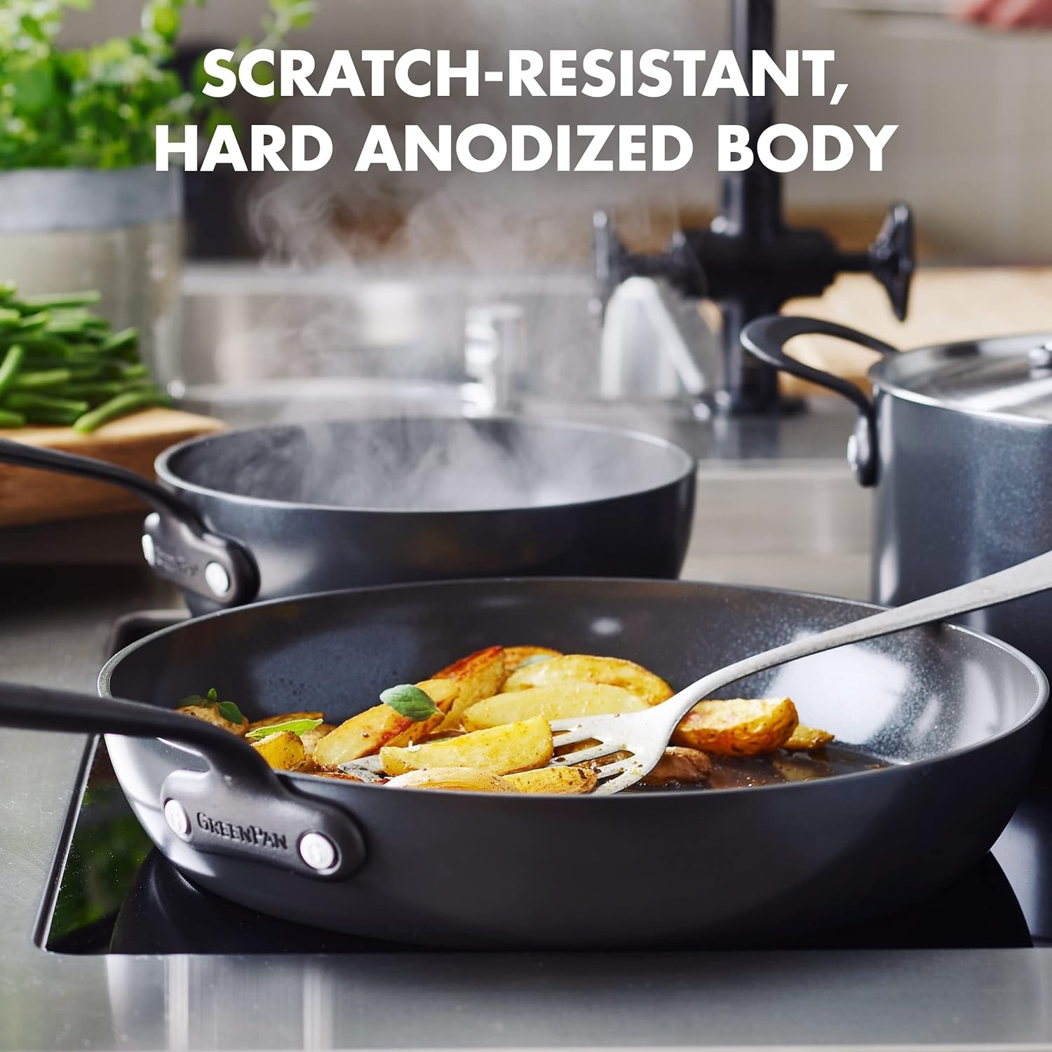 GreenPan Craft Gezonde Keramisch Antiaanbaklaag 28 cm Koekenpan Skillet, PFAS-vrij, Inductie geschikt, Vaatwasserbestendig, Ovenveilig, Zwart - Maat 28 cm/N/A