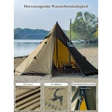 TOMOUNT Tipi, nylon indianentent, hoge noktent voor 6 personen, piramidetent met ovengat voor tentkachel 4 jaar, campingtent voor outdoor, kamperen, wandelen, trekking