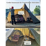 TOMOUNT Tipi, nylon indianentent, hoge noktent voor 6 personen, piramidetent met ovengat voor tentkachel 4 jaar, campingtent voor outdoor, kamperen, wandelen, trekking