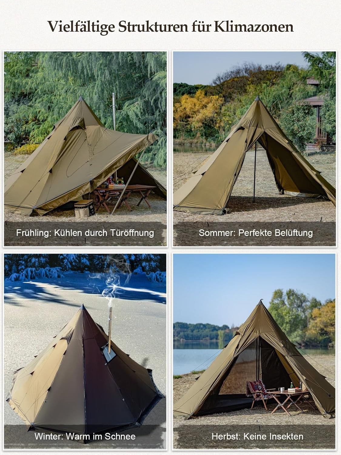 TOMOUNT Tipi, nylon indianentent, hoge noktent voor 6 personen, piramidetent met ovengat voor tentkachel 4 jaar, campingtent voor outdoor, kamperen, wandelen, trekking