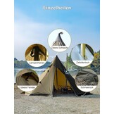 TOMOUNT Tipi, nylon indianentent, hoge noktent voor 6 personen, piramidetent met ovengat voor tentkachel 4 jaar, campingtent voor outdoor, kamperen, wandelen, trekking