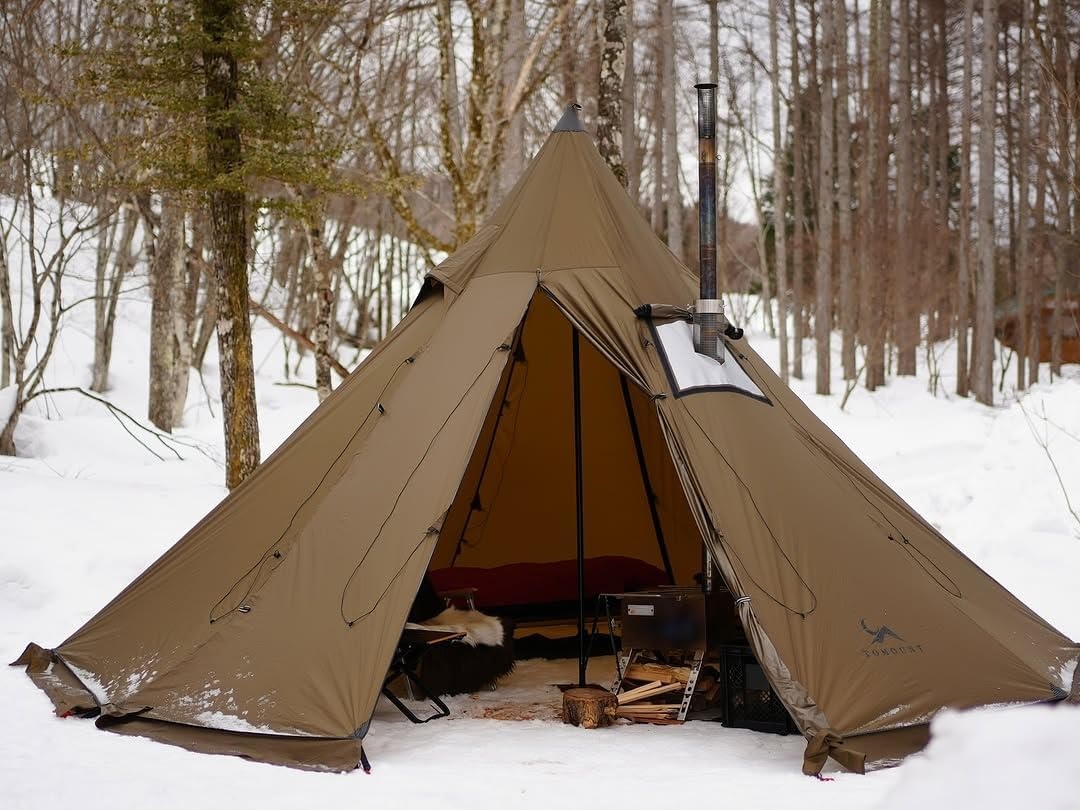 TOMOUNT Tipi, nylon indianentent, hoge noktent voor 6 personen, piramidetent met ovengat voor tentkachel 4 jaar, campingtent voor outdoor, kamperen, wandelen, trekking