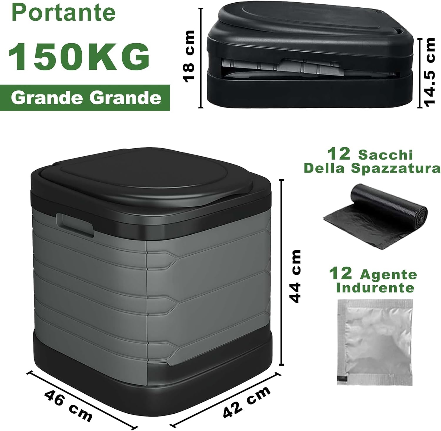 Opvouwbaar Campingtoilet XXL - 42x46x44 cm - Draagbaar en Milieuvriendelijk