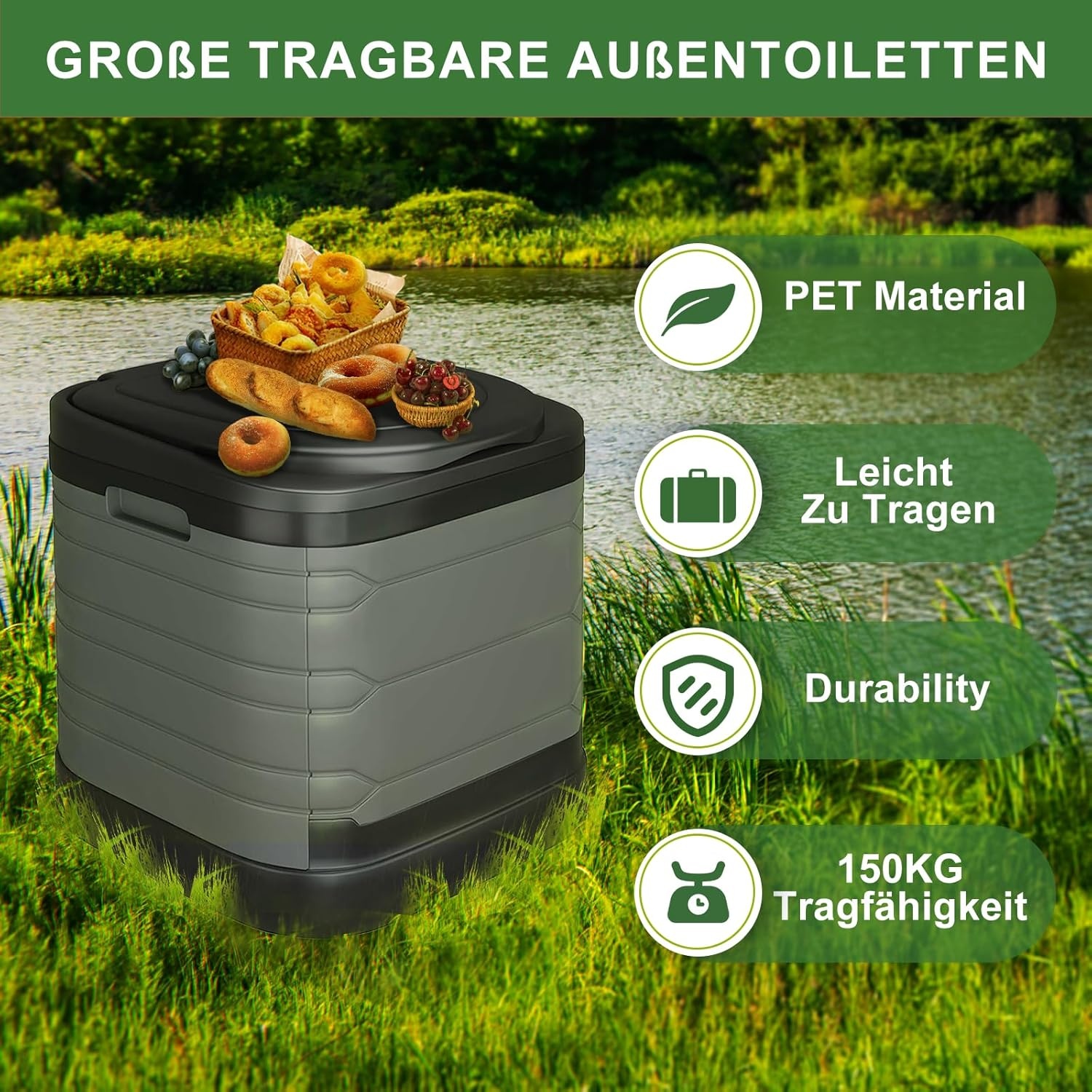 Opvouwbaar Campingtoilet XXL - 42x46x44 cm - Draagbaar en Milieuvriendelijk