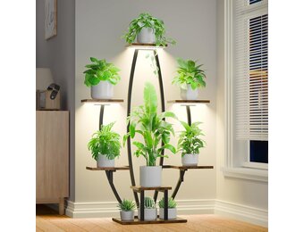 Plantenstandaard voor binnen met kweeklampen - 7 gelaagde grote plantenplank voor binnen, 47 inch hoekplantenstandaards voor kamerplanten, meervoudig, matel-plantenrek, bloemenhouder, staande display