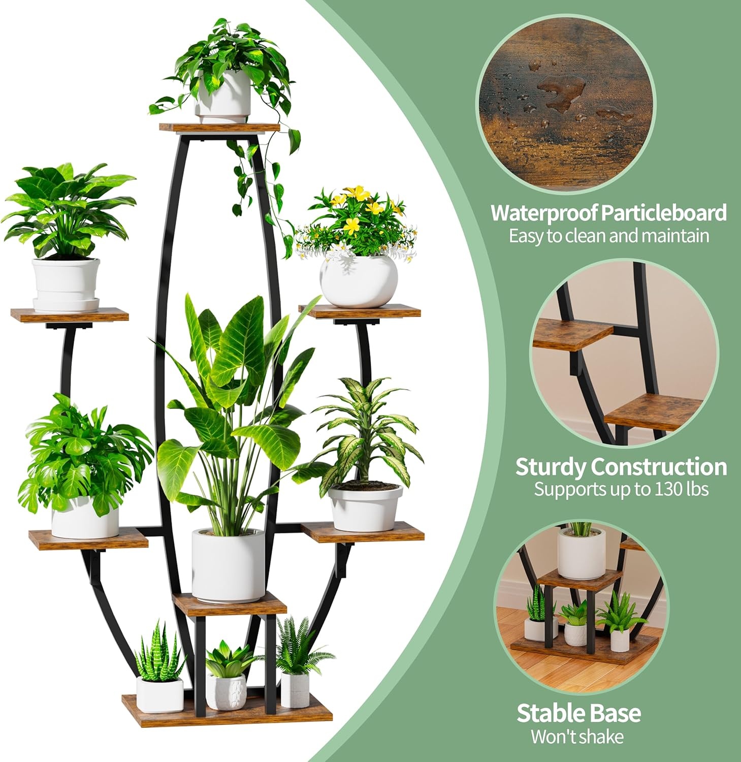Plantenstandaard voor binnen met kweeklampen - 7 gelaagde grote plantenplank voor binnen, 47 inch hoekplantenstandaards voor kamerplanten, meervoudig, matel-plantenrek, bloemenhouder, staande display