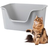 Vealind Kattenbak met hoge zijden en lage ingang 100% lekbestendig anti-spat open top kattenbak kattenbak voor kittens