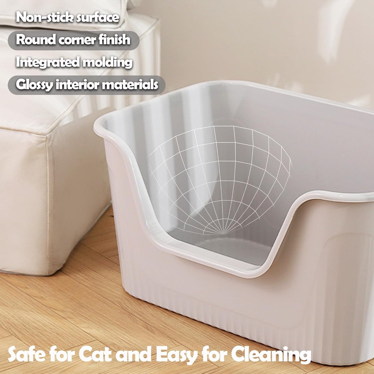 Vealind Kattenbak met hoge zijden en lage ingang 100% lekbestendig anti-spat open top kattenbak kattenbak voor kittens