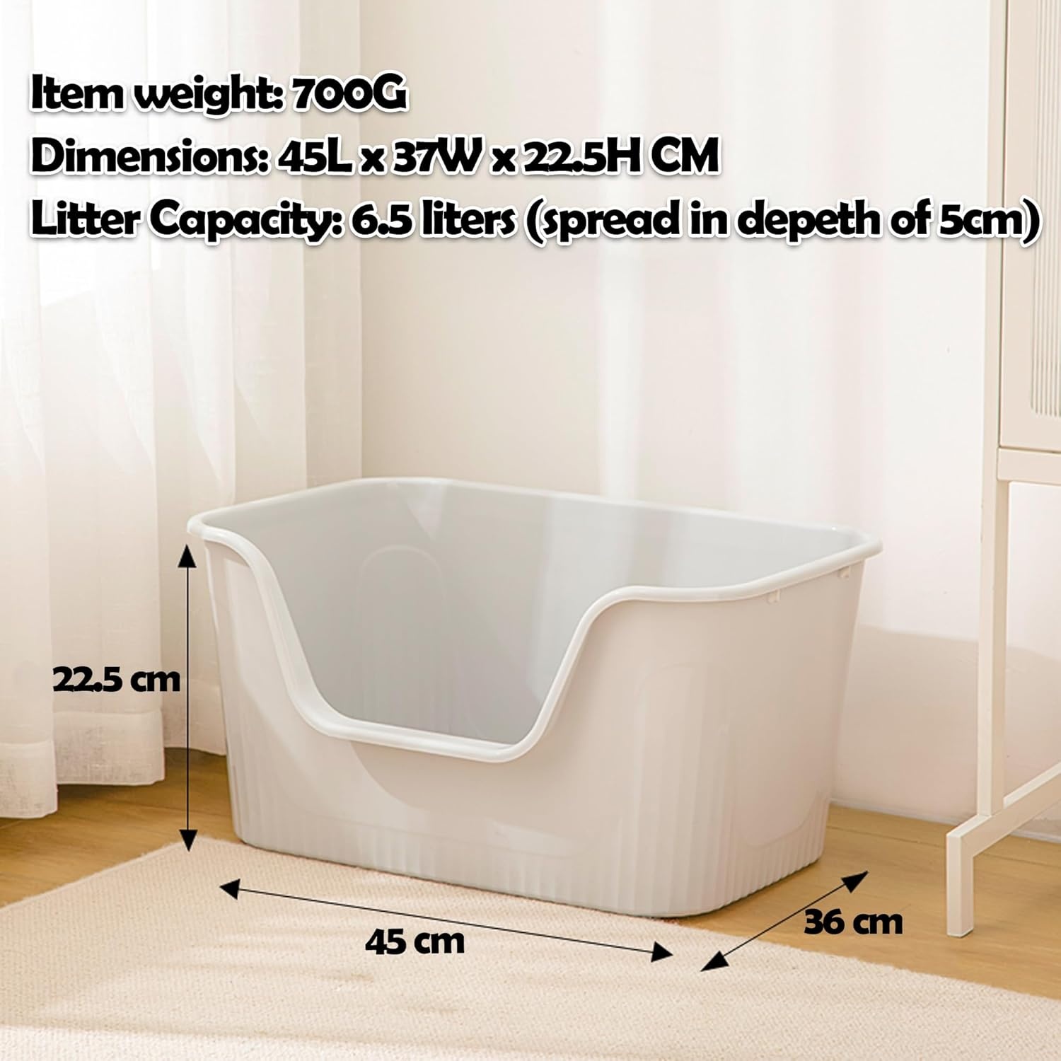 Vealind Kattenbak met hoge zijden en lage ingang 100% lekbestendig anti-spat open top kattenbak kattenbak voor kittens