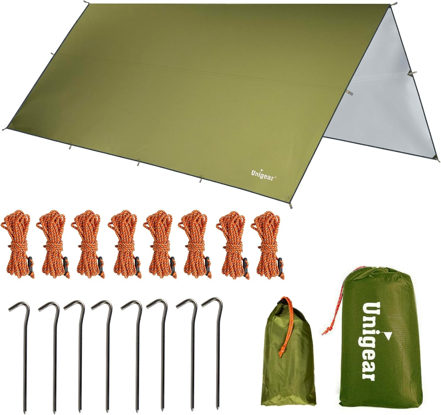 Unigear Tarp Waterdichte Tentzeil 4.4 x 4.4 m Legergroen - Camping & Outdoor