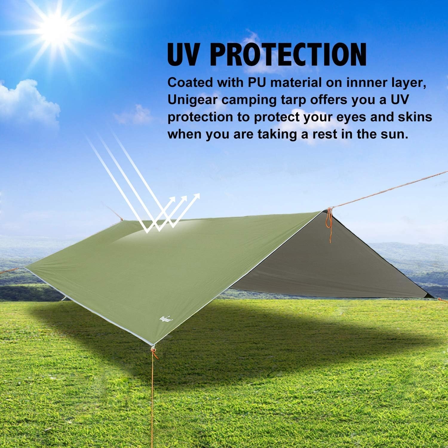 Unigear Tarp Waterdichte Tentzeil 4.4 x 4.4 m Legergroen - Camping & Outdoor