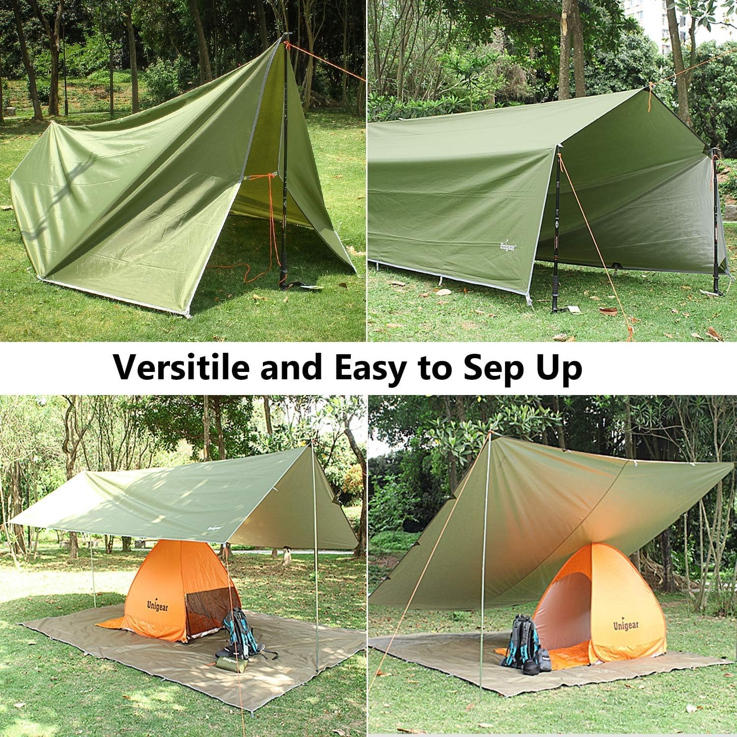 Unigear Tarp Waterdichte Tentzeil 4.4 x 4.4 m Legergroen - Camping & Outdoor