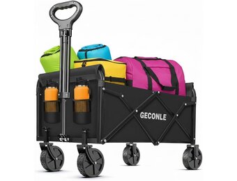 GECONLE Opvouwbare Transportkar met Wielen, 100L, Zwart