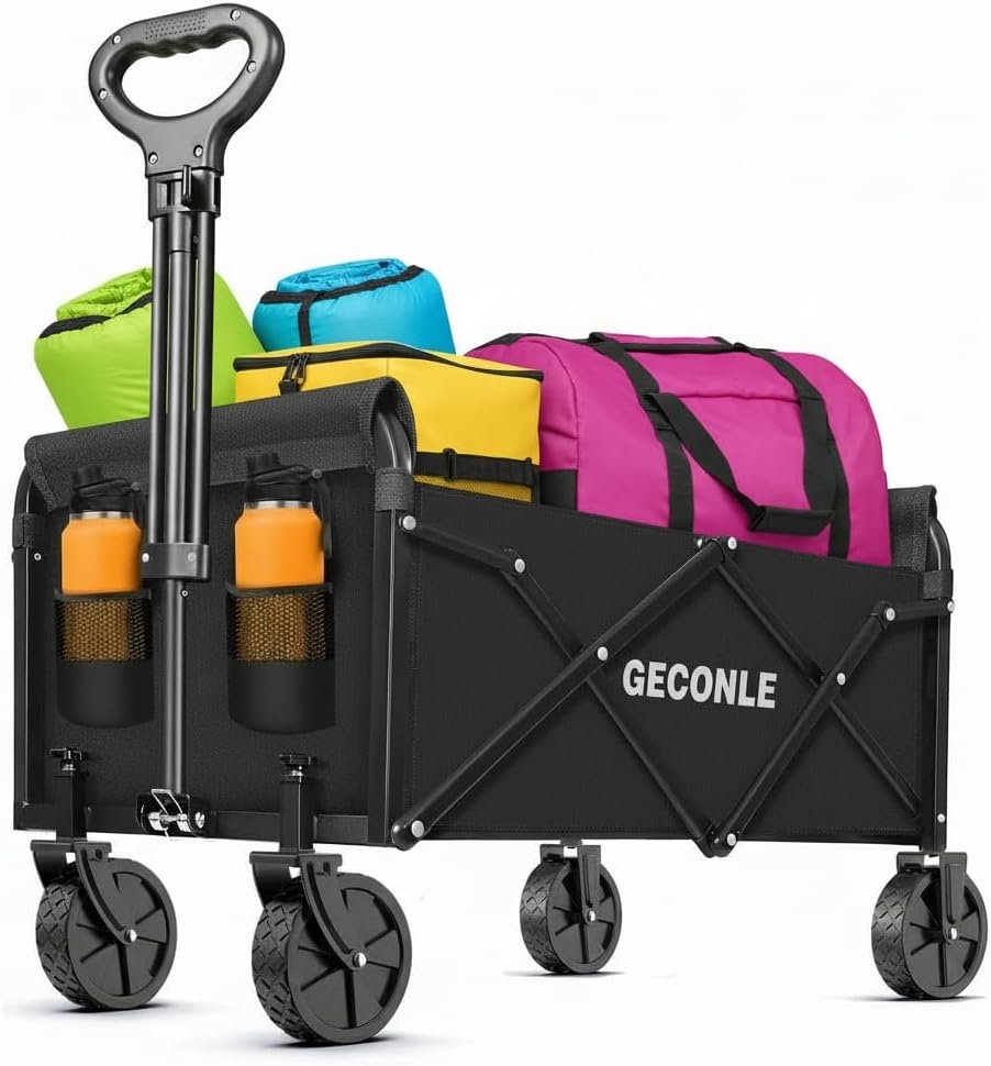 GECONLE Opvouwbare Transportkar met Wielen, 100L, Zwart