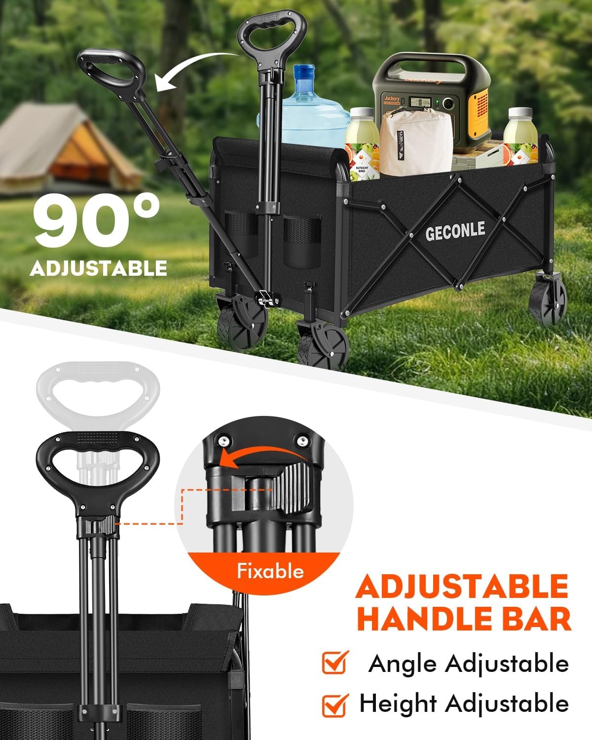 GECONLE Opvouwbare Transportkar met Wielen, 100L, Zwart