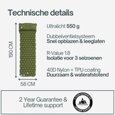 TRINORDIC Ultralichte Opblaasbare Camping Mat met Kussen - Enkele Luchtmatras voor Ruimtebesparend Comfort - Duurzame, Lichtgewicht Campinguitrusting voor Outdoor Avonturen - Bosgroen