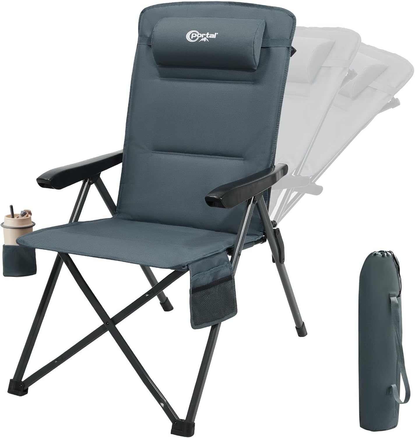 Portal Campingstoel, opvouwbaar, in 3 standen verstelbaar, 160 kg belastbaar, hoge rugleuning, camping, visstoel, tuinstoel, ligstoel van aluminium, voor tuin, balkon, picknick