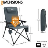 Portal Campingstoel, opvouwbaar, in 3 standen verstelbaar, 160 kg belastbaar, hoge rugleuning, camping, visstoel, tuinstoel, ligstoel van aluminium, voor tuin, balkon, picknick