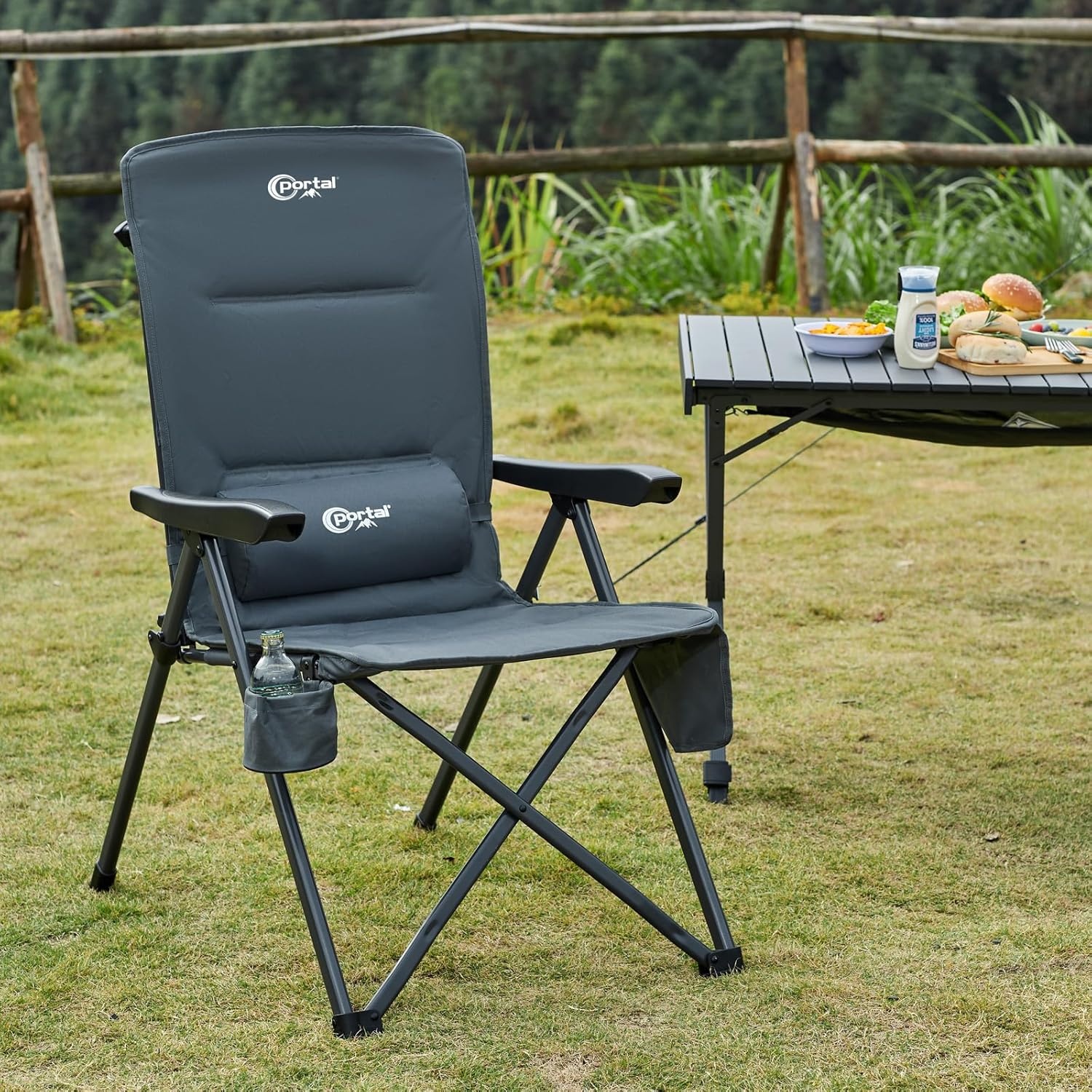 Portal Campingstoel, opvouwbaar, in 3 standen verstelbaar, 160 kg belastbaar, hoge rugleuning, camping, visstoel, tuinstoel, ligstoel van aluminium, voor tuin, balkon, picknick