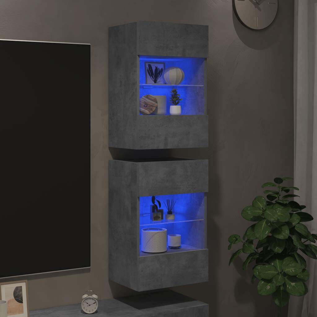 vidaXL Tv-wandmeubels met LED 2 st 40x30x60,5 cm betongrijs