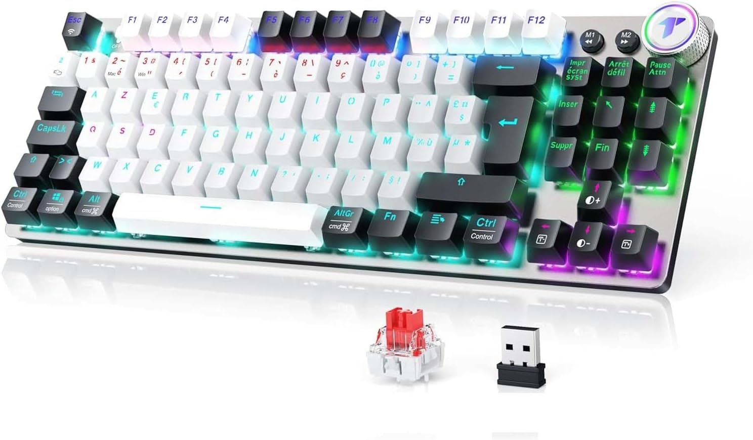 TECURS AZERTY Mechanisch Gaming Toetsenbord - 80% TKL, Backlit, Rood Switches, USB-C & 2.4G Draadloos