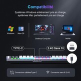 TECURS AZERTY Mechanisch Gaming Toetsenbord - 80% TKL, Backlit, Rood Switches, USB-C & 2.4G Draadloos
