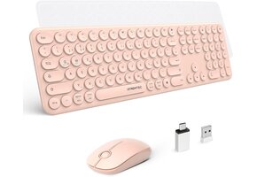 Retro Draadloos Toetsenbord & Muis Set - Roze QWERTZ - 67% Korting