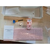 Draadloos toetsenbord en muis, volledig formaat, USB 2,4 GHz verbinding, retro ronde schrijfmachine, ultradun, stil, schattig computertoetsenbord voor Windows, Mac, tablet (roze) - Duits