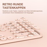 Draadloos toetsenbord en muis, volledig formaat, USB 2,4 GHz verbinding, retro ronde schrijfmachine, ultradun, stil, schattig computertoetsenbord voor Windows, Mac, tablet (roze) - Duits