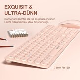 Draadloos toetsenbord en muis, volledig formaat, USB 2,4 GHz verbinding, retro ronde schrijfmachine, ultradun, stil, schattig computertoetsenbord voor Windows, Mac, tablet (roze) - Duits