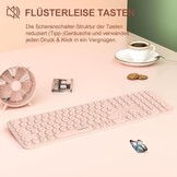 Draadloos toetsenbord en muis, volledig formaat, USB 2,4 GHz verbinding, retro ronde schrijfmachine, ultradun, stil, schattig computertoetsenbord voor Windows, Mac, tablet (roze) - Duits
