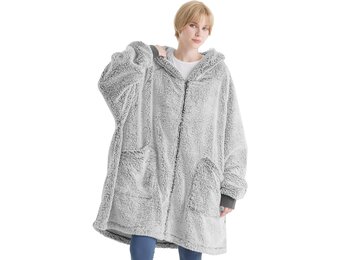 Bedsure Deken met mouwen voor volwassenen, sherpa, mouwdeken om aan te trekken, knuffeldeken met mouwen en capuchon, extra zacht sweatshirt, deken, volledige bodydeken als tv-deken, grijs