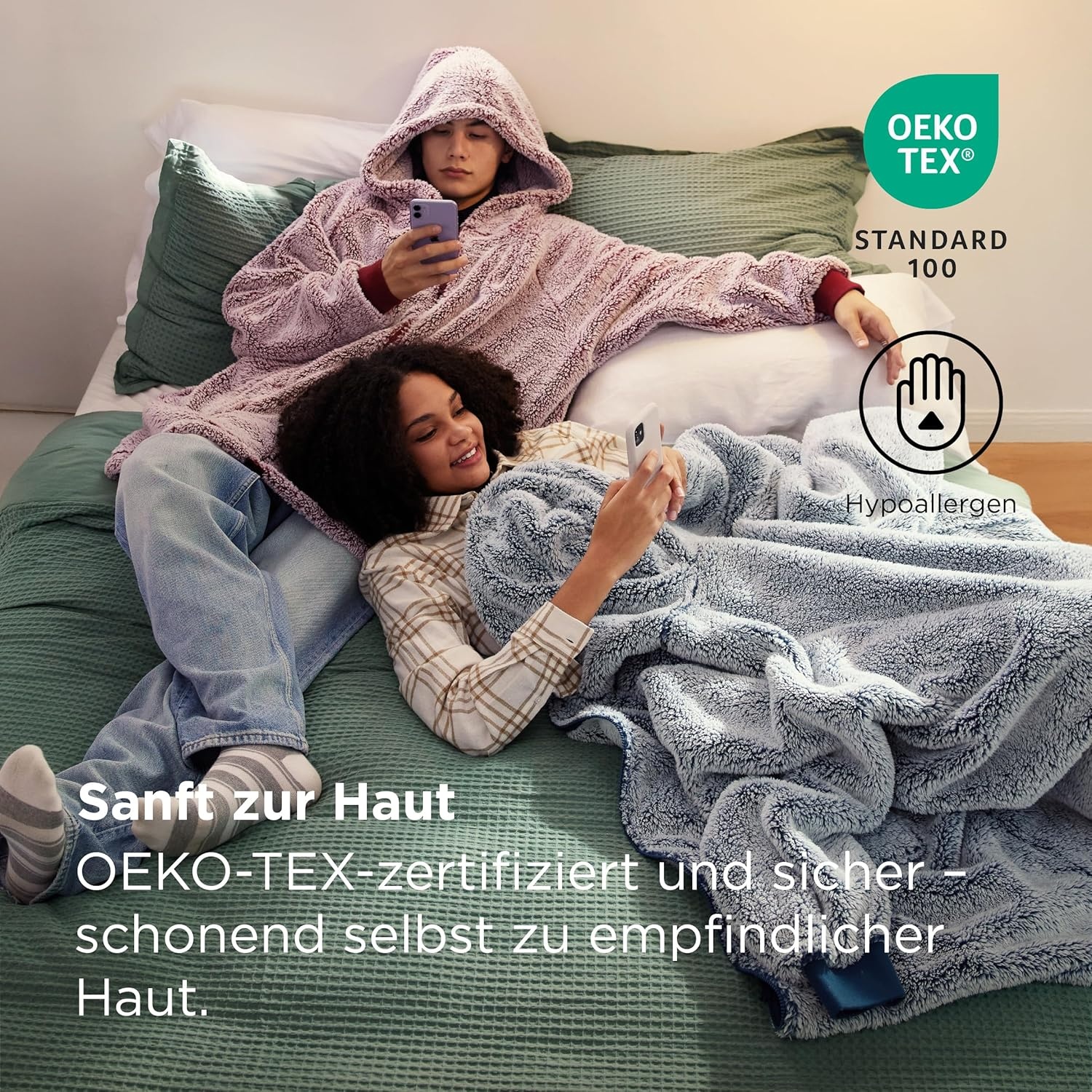Bedsure Deken met mouwen voor volwassenen, sherpa, mouwdeken om aan te trekken, knuffeldeken met mouwen en capuchon, extra zacht sweatshirt, deken, volledige bodydeken als tv-deken, grijs