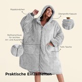 Bedsure Deken met mouwen voor volwassenen, sherpa, mouwdeken om aan te trekken, knuffeldeken met mouwen en capuchon, extra zacht sweatshirt, deken, volledige bodydeken als tv-deken, grijs