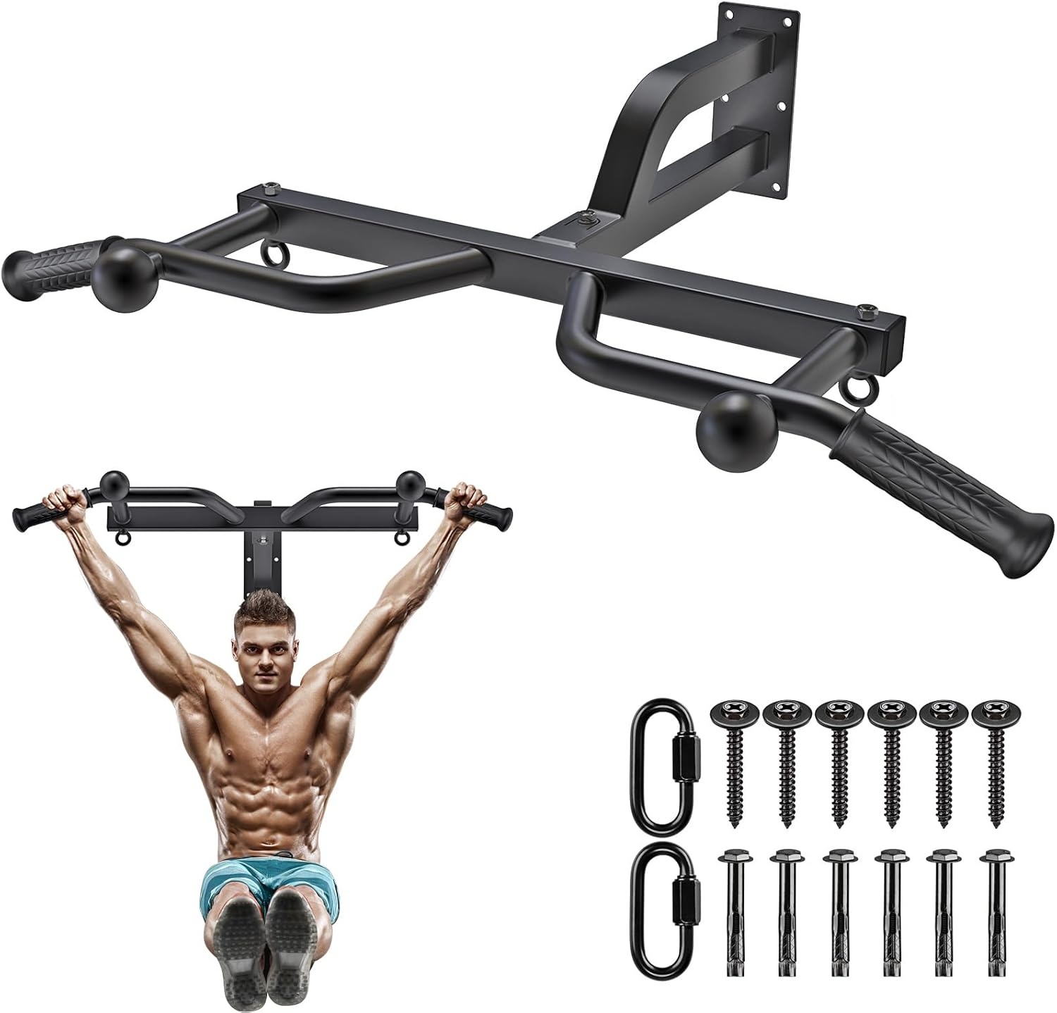 Kipika Heavy Duty optrekstang, wandmontage, multifunctionele optrekstang, verstelbare optrekbanden voor pull-ups, body, workout, thuis, gym, systeem, bokszak, hanger, weerstandsbanden, training
