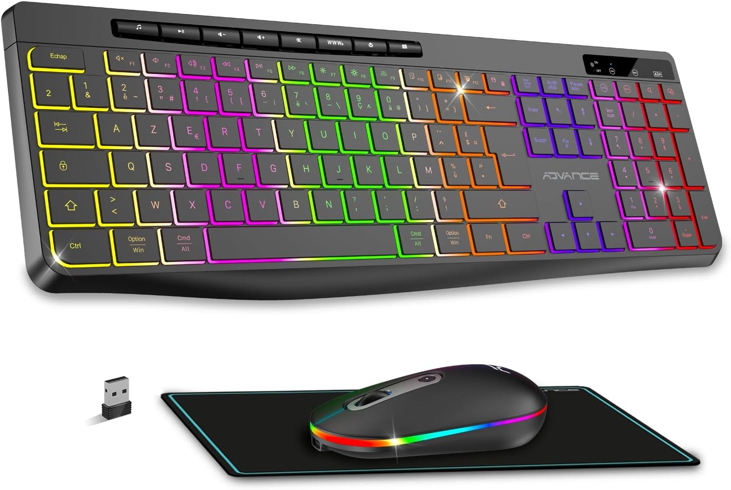 AD Advance R-Type Draadloos Toetsenbord en Muis Set met Anti-slip Mat, RGB Verlichting, 1600 DPI