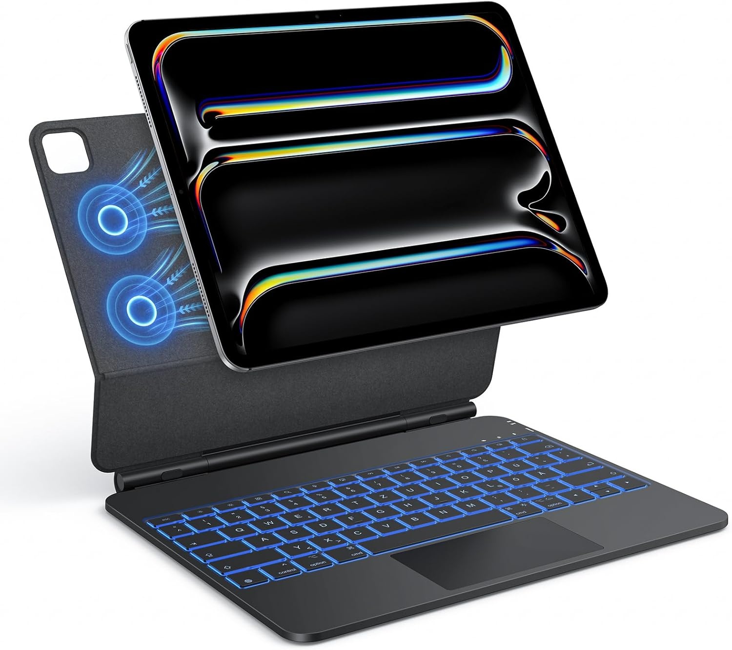 TECURS Toetsenbordhoes voor iPad Pro 13 inch 2024 (M4), Magic Keyboard voor iPad Pro 13 met trackpad, magnetisch zwevend design, licht, draagbaar, draadloos toetsenbord, QWERTZ, zwart